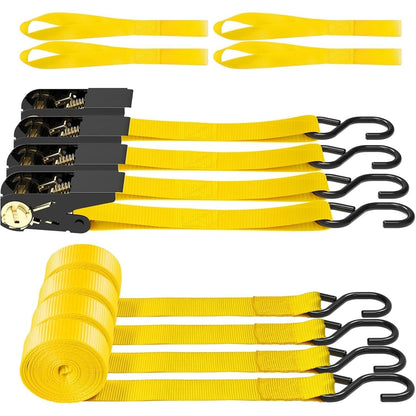 Ratchet Tie Down Straps 4-Pack 15FT 1, 500 lb Break Strength Heavy Duty with Soft Loops & Storage Bag – High-Visibility Webbing