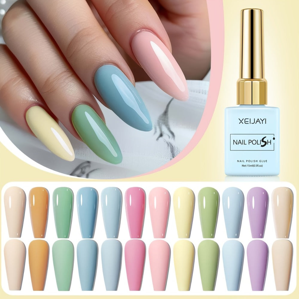 Gel Nail Polish Set with XEIJAYI Label, 12 Candy Macaroon Gel Colors in 0.51oz Square Bottles