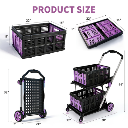 Two Tier Cart with 2 Storage Crates 360° Swivel Wheels, for Garden, Patio and Yard Use, with the Listed Configuration