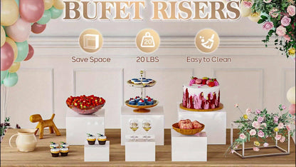 Acrylic Buffet Risers 6pcs Display Stand Set 8 Sizes 3"-10", Cube Box Riser Shelf for Party Catering Dessert Table