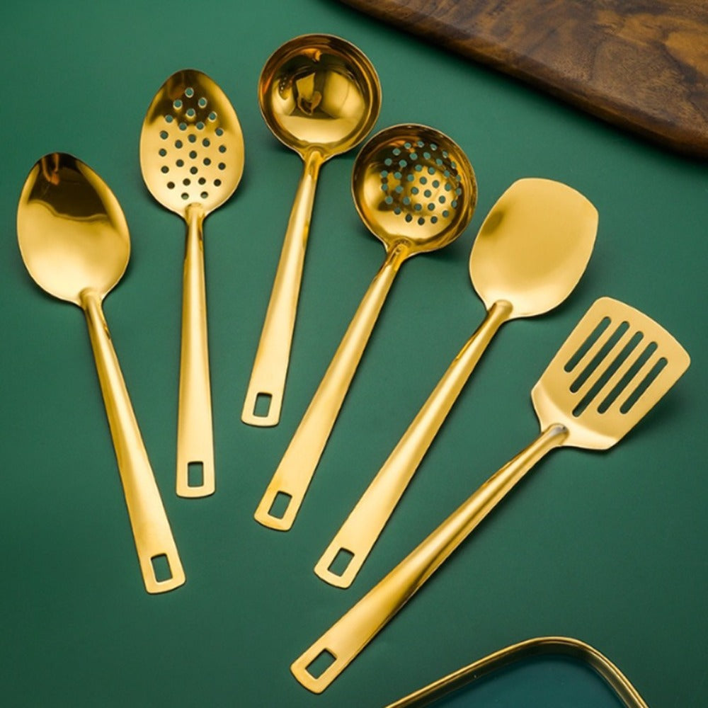6 Piece Korean Style Stainless Steel Kitchen Utensil Set Cooking Spoons Spatula Ladle for Home Cooking, Dining and Outdoor Meals