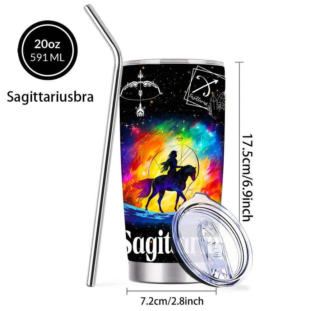 Insulated Tumbler 20oz Zodiac Sign 304 Stainless Steel with Lid, Straw and 12 Horoscope Options