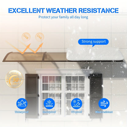 Door Awning Polycarbonate Window Canopy UPF50+ UV Rain Protection for Garden, Patio and Yard Use