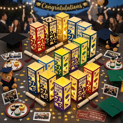 Graduation Centerpiece Set 6pcs Class of 2026 – Decorative Lantern Box Table Decorations for High School & College Graduation Party