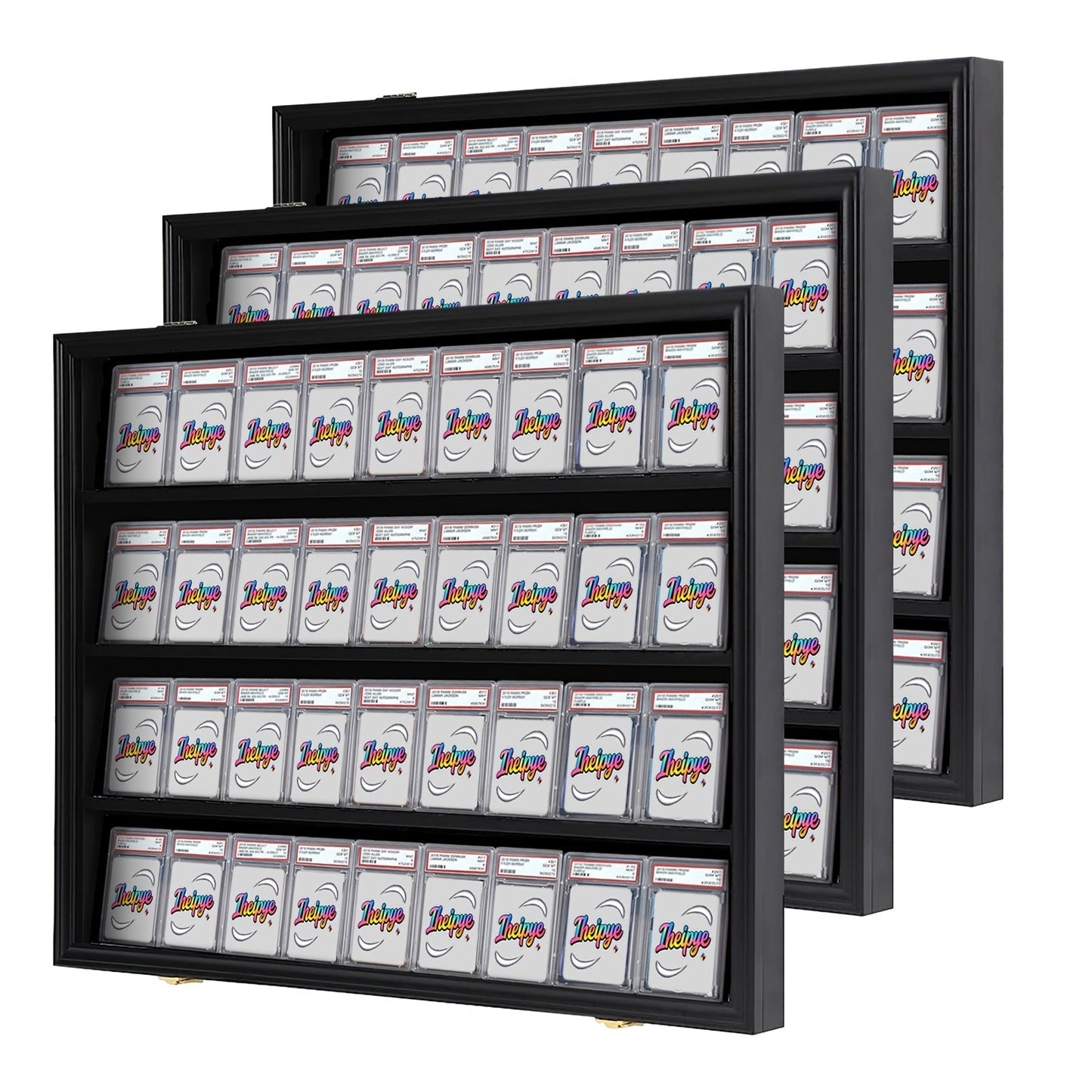Sports Card Display Case 36 Slots Lockable Wall Frame – UV Protection Acrylic | Baseball Basketball Football Hockey Trading Cards | Black
