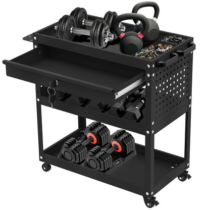 Rolling Tool Cart 3-Layer with Drawers & Screw Box Storage, Heavy-Duty Mechanic Trolley on Wheels for Garage Workshop Repair Shop