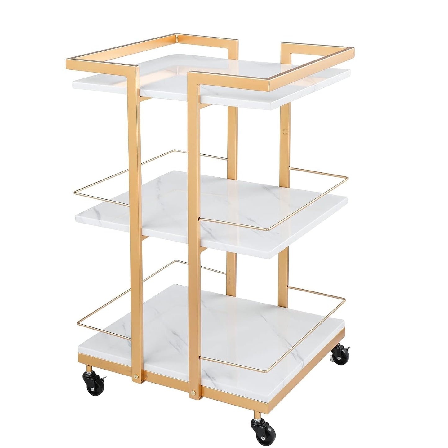 Three-Shelf Rolling Salon Trolley with Side Handles, Locking Casters and Four Color Configurations