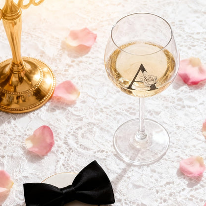 Personalized Wine Glass Gift for Women – A-Z Initial Letter Monogrammed Wine Glass with Gift Box & Greeting Card – Unique Birthday