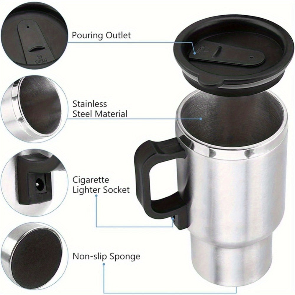 Car Electric Kettle 12V, Stainless Steel Travel Heating Cup with Auto Shut-Off, 450ml & 500ml Portable In-Car Water Heater for Hot Water