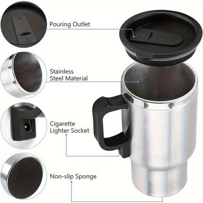 Car Electric Kettle 12V, Stainless Steel Travel Heating Cup with Auto Shut-Off, 450ml & 500ml Portable In-Car Water Heater for Hot Water