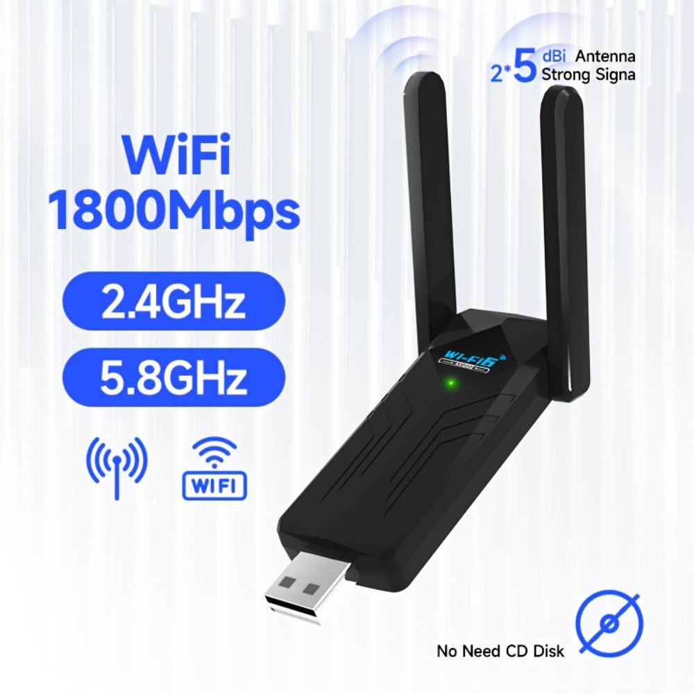 1800Mbps USB WiFi Adapter for PC Desktop Laptop with Dual 5dBi Antennas, 5GHz & 2.4GHz Dual Band Wireless Network Adapter