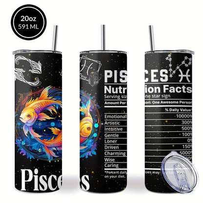Insulated Tumbler 20oz Zodiac Horoscope 304 Stainless Steel with Lid, Straw and 12 Sign Choices