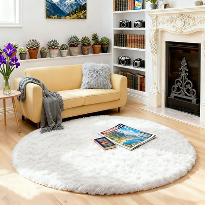 Round Shaggy Area Rug in Seven Solid or Tie-Dye Colors with 4 x 4-Foot to 8 x 8-Foot Sizes