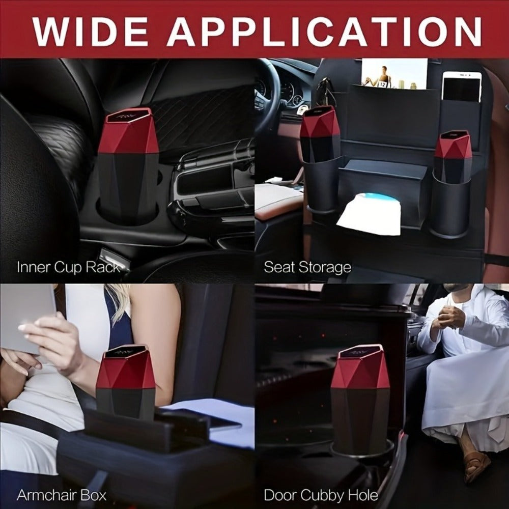 Diamond-Pattern Mini Car Trash Can Pair with Four Bag Rolls, Push Lids and Four Color Choices