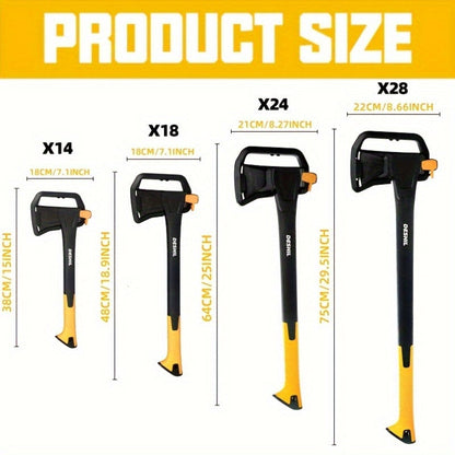 Carbon Steel Camping Hatchet Wood Splitting Axe – Teflon-Coated Forged Steel Blade, Shock-Absorbing Fiber Handle, Anti-Rust & Non-Slip