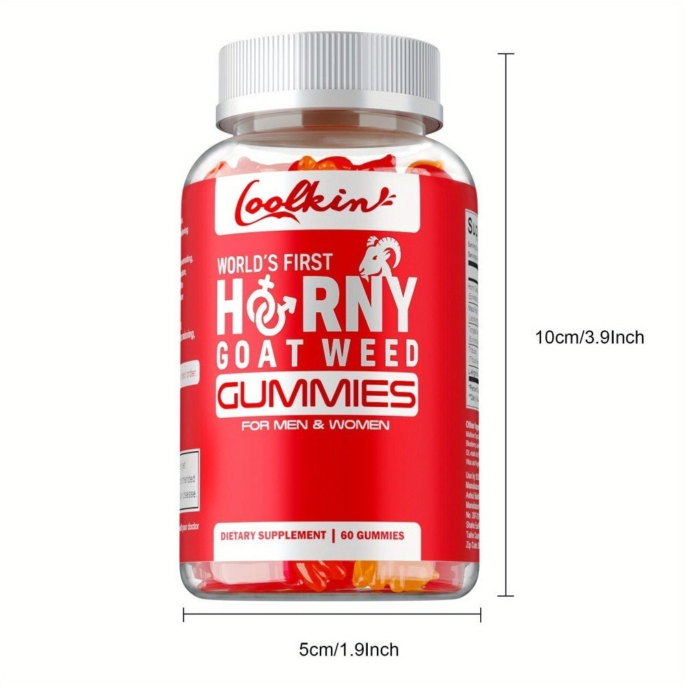 Horny Goat Weed Gummies with Maca Root Tongkat Ali Tribulus & L-Arginine, Men's Vitality & Energy Support Chewable Supplement