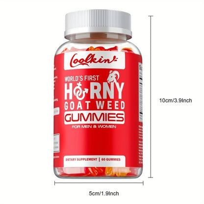 Horny Goat Weed Gummies with Maca Root Tongkat Ali Tribulus & L-Arginine, Men's Vitality & Energy Support Chewable Supplement