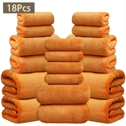 Eighteen-Piece Bath Towel Set with Four Bath Towels, Four Hand Towels and Ten Washcloths in 16 Colors