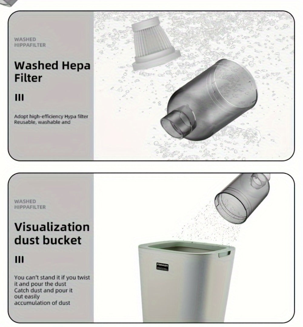 Handheld Vacuum Cleaner with Cordless T-Handle Design, Wet Pickup, Three Nozzles and USB Charging