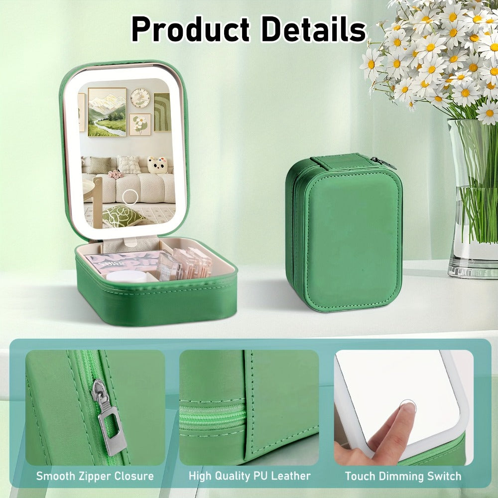 Lighted Makeup Case with LED Mirror & Cosmetic Organizer – 1200mAh Rechargeable USB Travel, for Makeup, Travel and Everyday Vanity Use