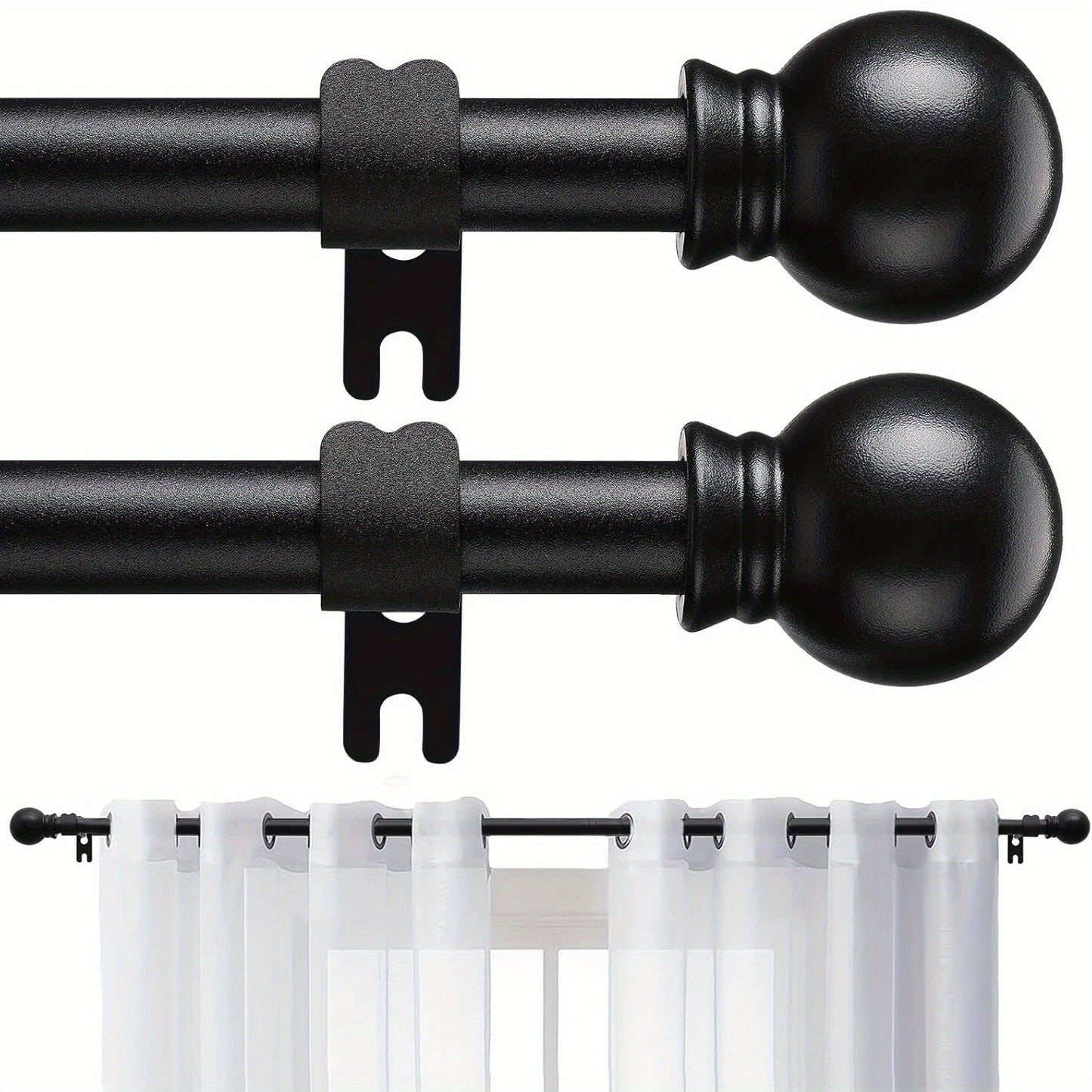 Two-Pack Matte Black Curtain Rod Set with 5/8 Inch Tube and 28–52 to 28–95 Inch Size Options
