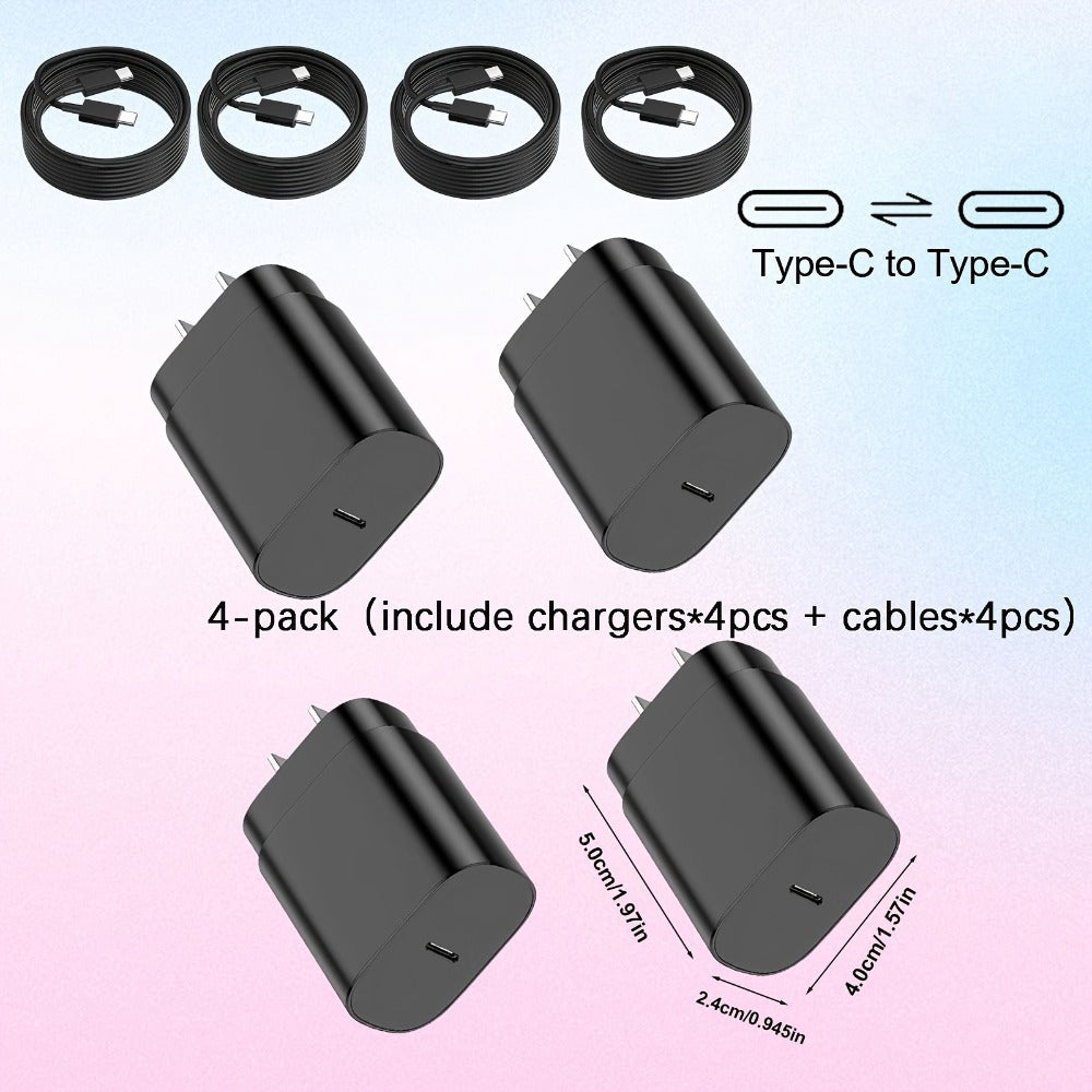 4-Pack USB-C Fast Charger with 4FT Cable Set, Super Fast Charging Compatible with Samsung Galaxy S23 S22 S21 Note Series, iPhone 15