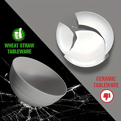 Wheat Straw Dinnerware Set 16 or 32 Piece – Plates & Bowls for 4 or 8 People, Microwave & Dishwasher Safe Plastic Dish Set