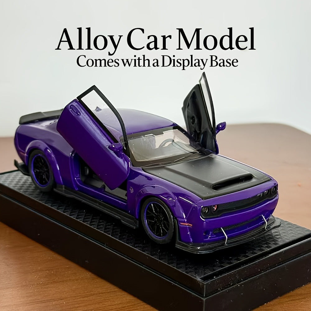Dodge Hellcat Diecast Car Model 1:32 Scale Alloy Replica with Display Base, Openable Doors, Collectible Mini Vehicle