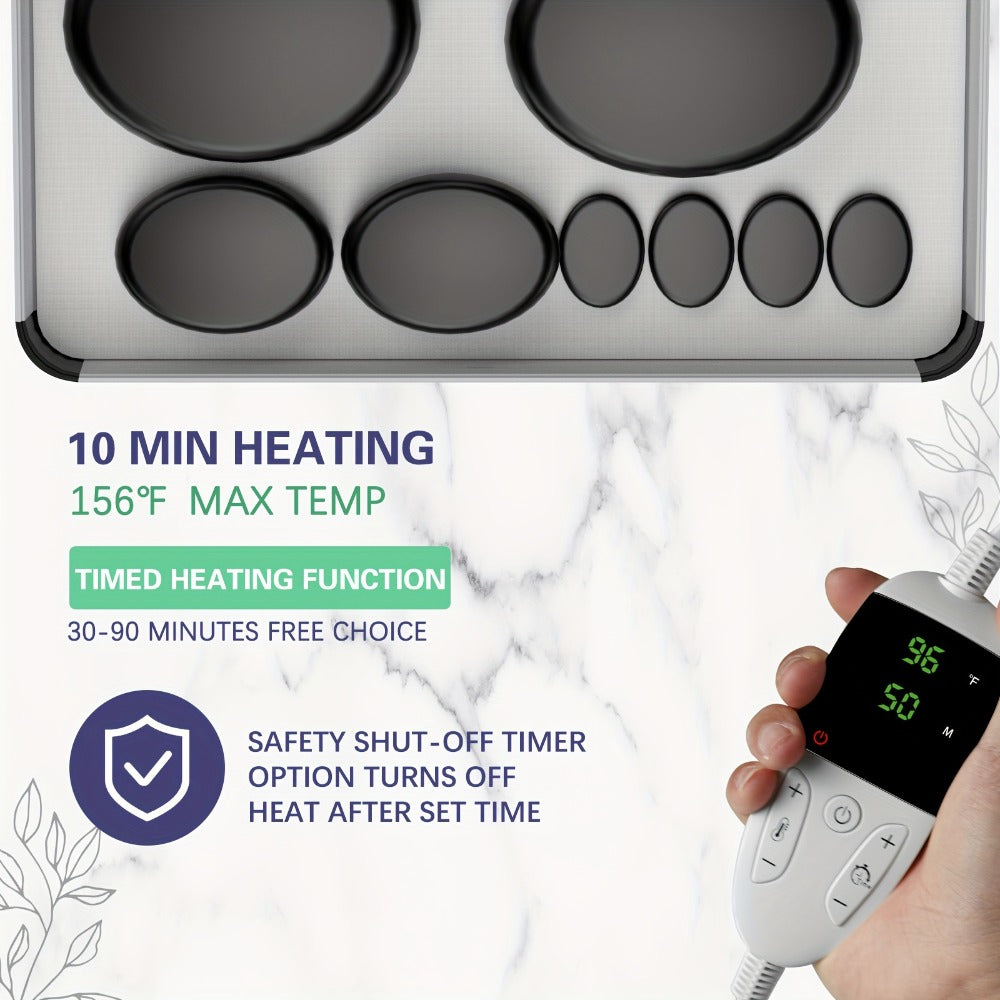 Spa Hot Stone Massage Set with Heater & Temperature Control, 10 Basalt Stones, 2 Size Options, Professional