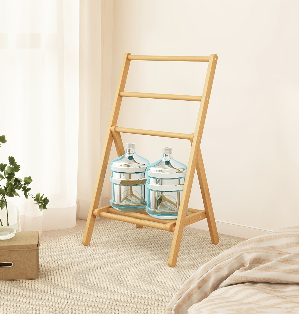 Bamboo Drying Rack 3 Tier Foldable with Storage Box – Space Saving Freestanding Clothes Hanger for Apartment, Bedroom, Bathroom & Balcony