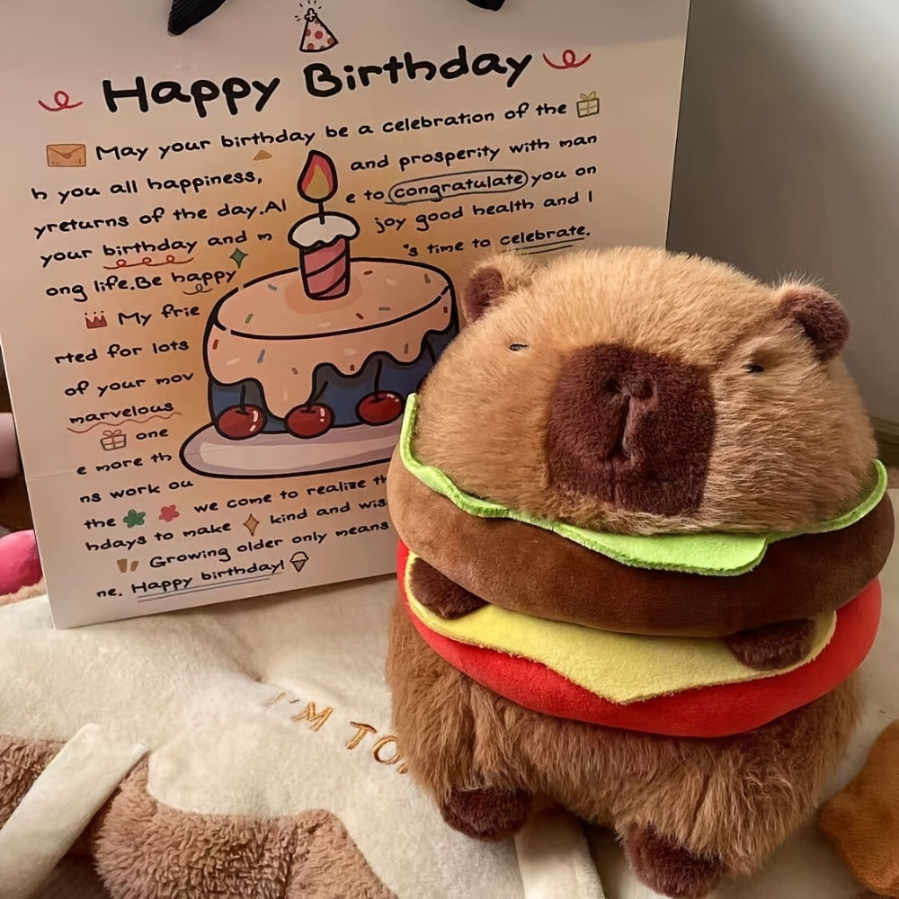 Capybara Plush Stuffed Animal Hamburger Burger Hat Funny Kawaii Plush Toy with the Listed Color, Size or Set Options for Everyday Use
