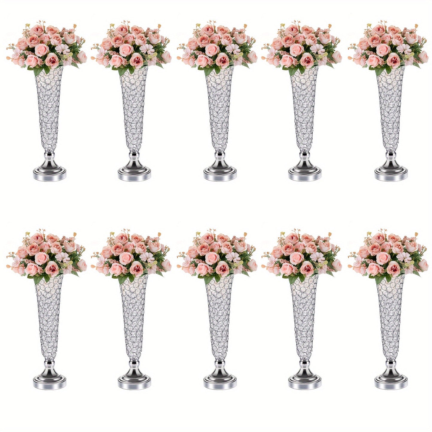 Crystal Trumpet Flower Vase Centerpieces for Wedding Table – Bling Wrought Crystal Vases for Party, Anniversary, Birthday