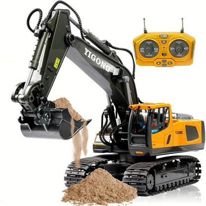 RC Excavator Toy 1:24 Scale 2.4GHz 9-Channel Remote Control with Alloy Metal Cap Lights & Sound Rechargeable Battery