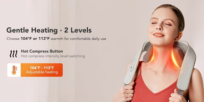 Wearable Neck & Shoulder Massager with Heat, 6D Bionic Hand Kneading Trapezius Massager, 9 Modes 3 Intensities 40-45°C Heat