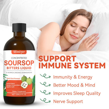 Soursop Bitters Liquid Herbal Supplement, Gut Health Support with Moringa, Oregano & Ashwagandha