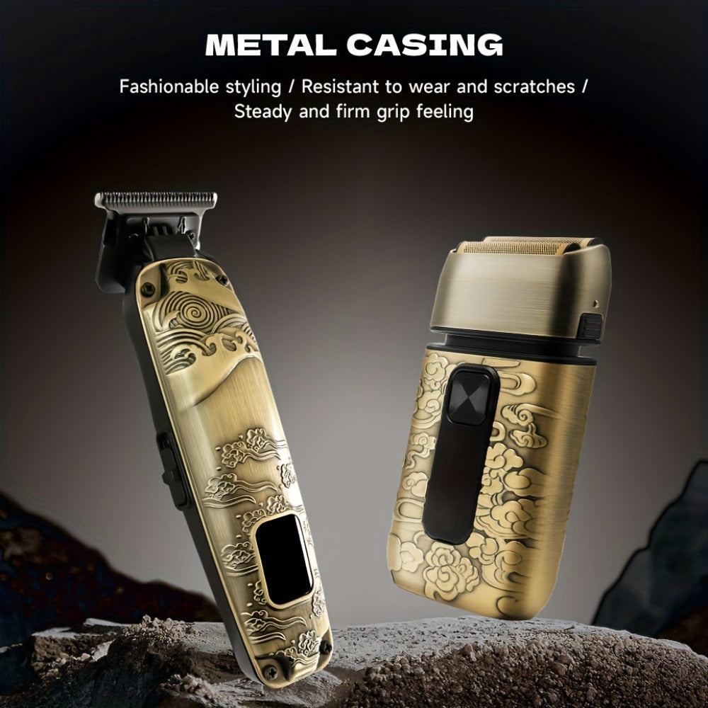 Cordless Electric Foil Shaver Grooming Kit for Men with Barber Shears Beard Mustache Trimmer Bald Head Razor Haircutting Set Father's Day