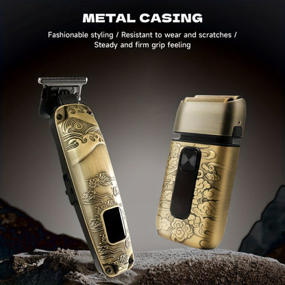 Cordless Electric Foil Shaver Grooming Kit for Men with Barber Shears Beard Mustache Trimmer Bald Head Razor Haircutting Set Father's Day