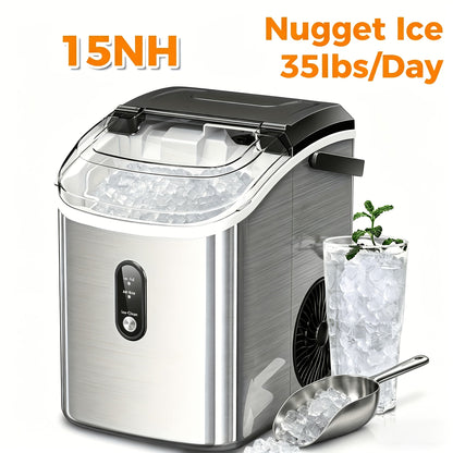 Countertop Nugget Ice Maker in 24hrs, Self-Cleaning Portable Ice Machine with Ice Scoop & Basket