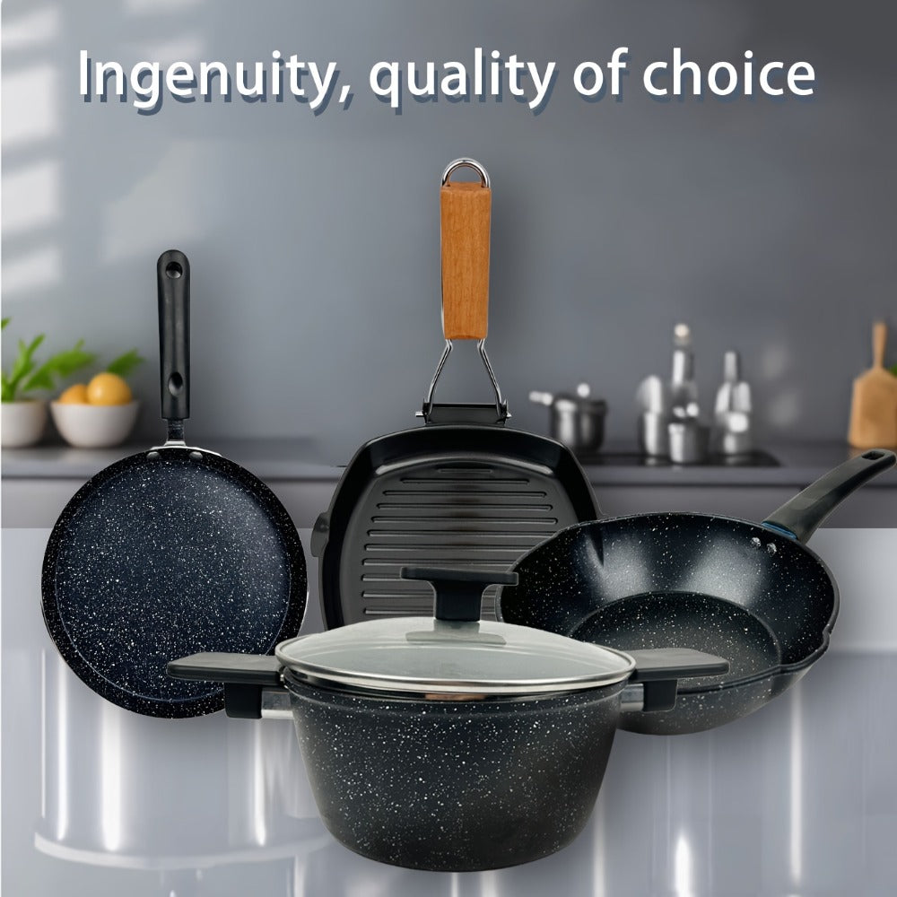 Non-Stick Cookware Set 4pcs Aluminum Frying Pan Kitchen Cooking Set Even Heat Distribution for Home Cooking, Dining and Outdoor Meals
