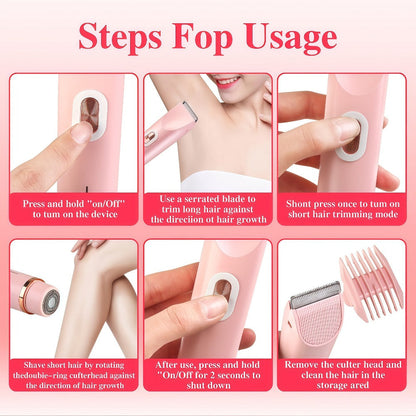 Bikini Trimmer for Women 2-in-1 Dual Head IPX7 Waterproof Electric Shaver Body Hair Trimmer Facial Hair Remover Bikini Underarm Leg Arm Face