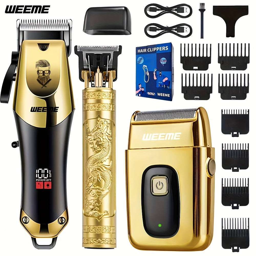 Zinc Alloy Men's Grooming Kit – USB Rechargeable Hair Clipper, Nose Trimmer, Electric Shaver & Detail Trimmer Set, 3500mAh Battery
