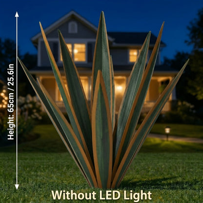 Solar Powered Agave Metal Sculpture Garden Statue – Hand-Painted Rustic Agave Figurine with LED Light & Remote Control