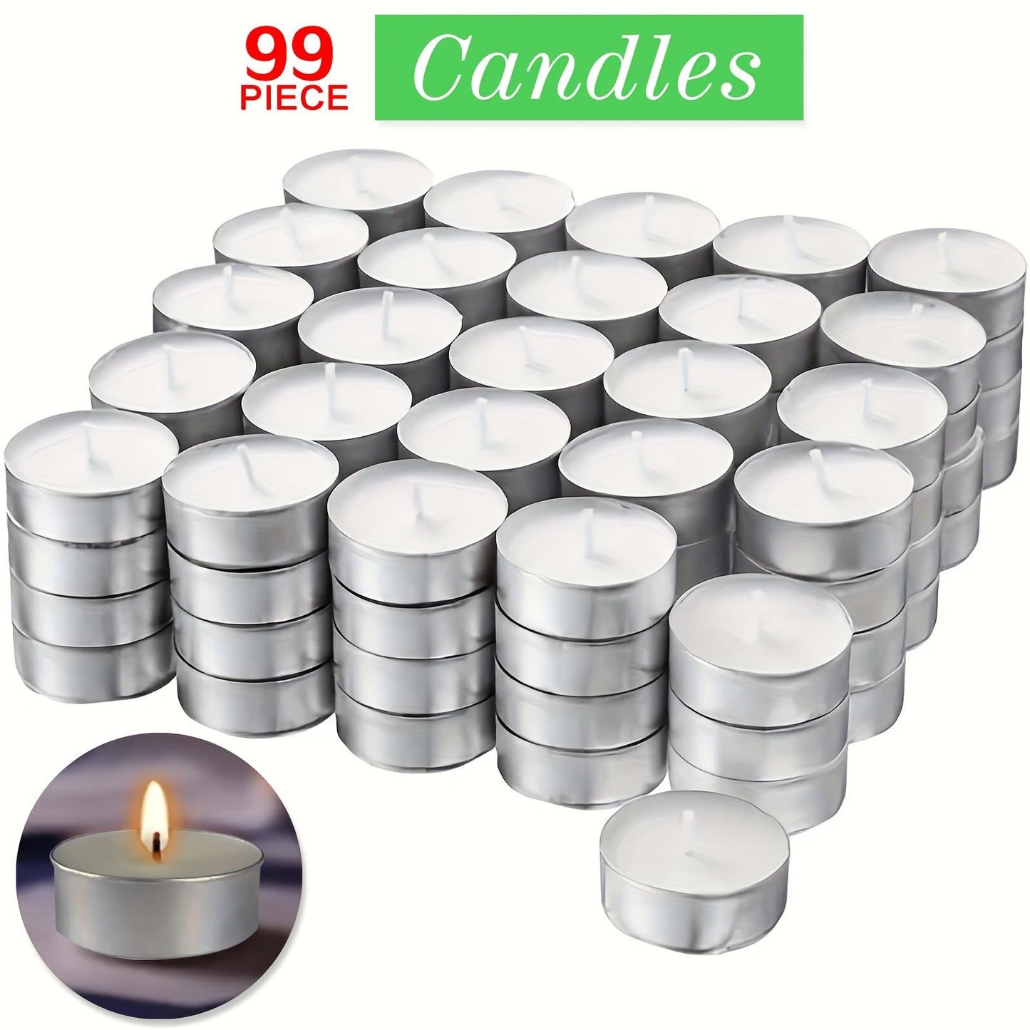 Tea Light Candles Unscented White – 49 or 99 Pack Smokeless Wax Tealights 2. Burn for Weddings, Christmas