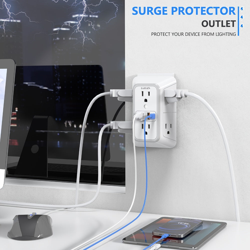 3-Sided Wall Outlet Extender 10-in-1 with 6 AC Outlets & 4 USB Ports (2 USB-A & 2 USB-C) for an Everyday Personal Care Routine
