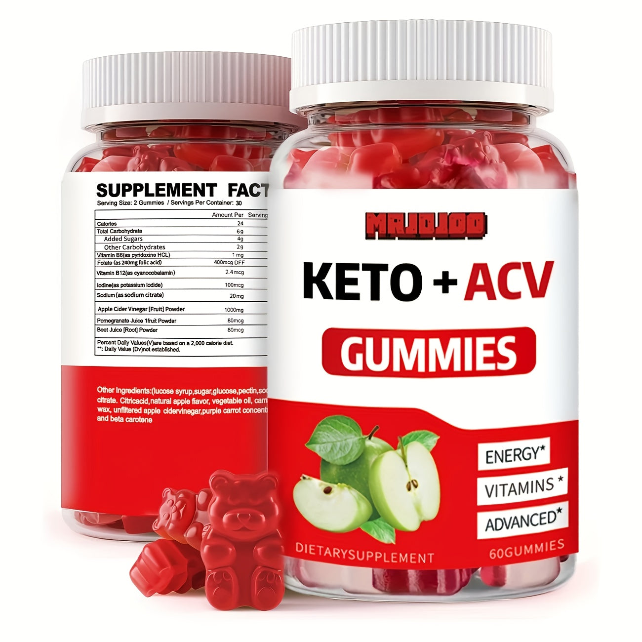 Apple Cider Vinegar Gummies with Pomegranate, Beet Juice & B12, Vegan Keto ACV Gummies for Weight Management