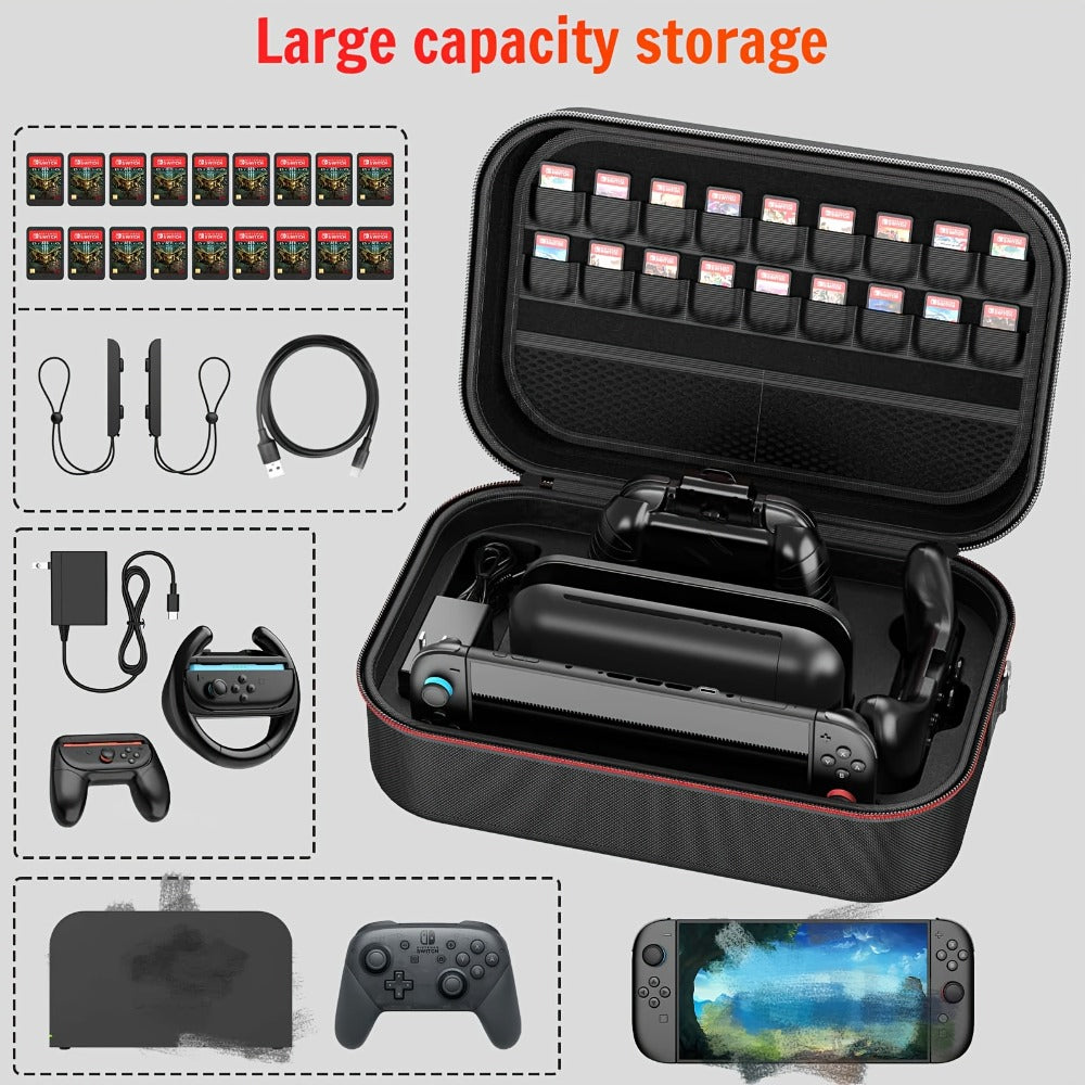 XL Carrying Case Compatible with Nintendo Switch 2, Card Slots, Accessory Compartments and Shoulder Strap