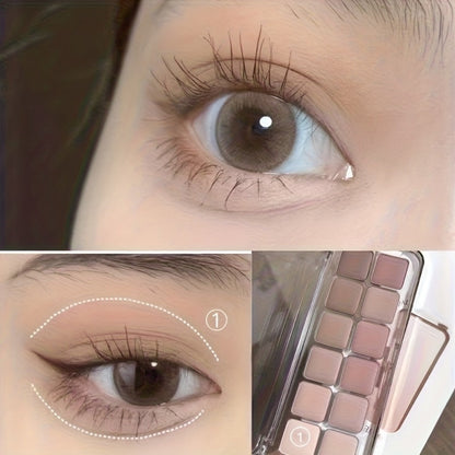 Eyeshadow Palette 12-Shade Neutral Pink and Brown Compact with Clear Lid and Brush Accessory