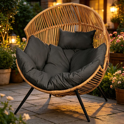 Egg Chair Outdoor Wicker PE Rattan Oversized Patio Lounge Chair with Cushion Rocking Egg Chair for Garden, Patio and Yard Use