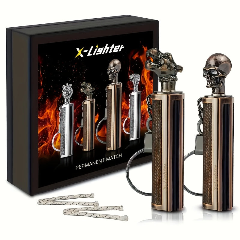 Permanent Match Fire Starter with Gift Box – 10000 Strike Flint Igniter Keychain Lighter for Camping, Travel & Emergency | Refillable