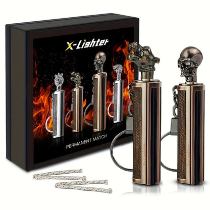 Permanent Match Fire Starter with Gift Box – 10000 Strike Flint Igniter Keychain Lighter for Camping, Travel & Emergency | Refillable